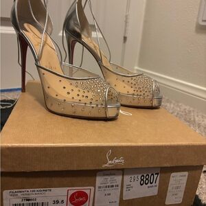Christian Louboutin Silver and Beige Embellished Heels